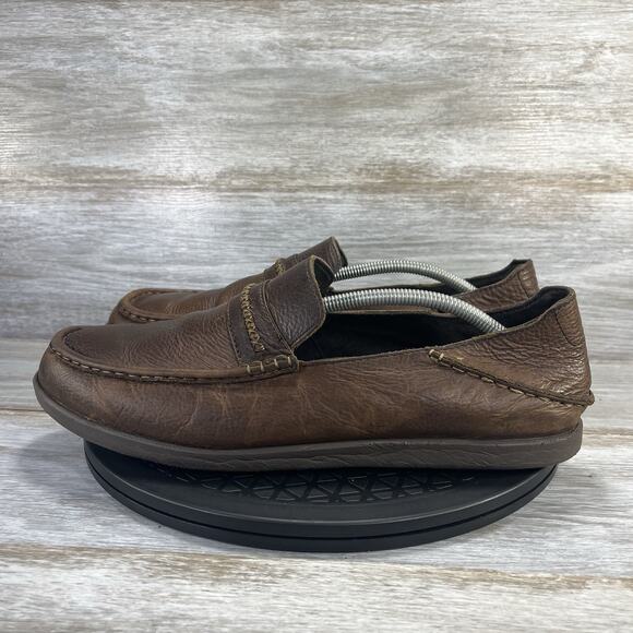 OluKai Men’s Malana Country Brown Leather Slip On Loafers Size 12 - Picture 1 of 9